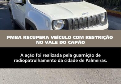 PM recupera veículo com restrição de apropriação indébita no Vale do Capão, em Palmeiras