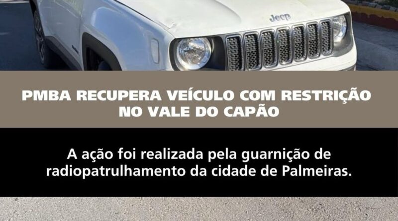 PM recupera veículo com restrição de apropriação indébita no Vale do Capão, em Palmeiras
