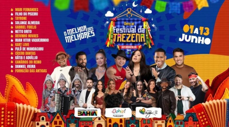 Confira as atrações confirmadas do Festival da Trezena 2026, em Ruy Barbosa